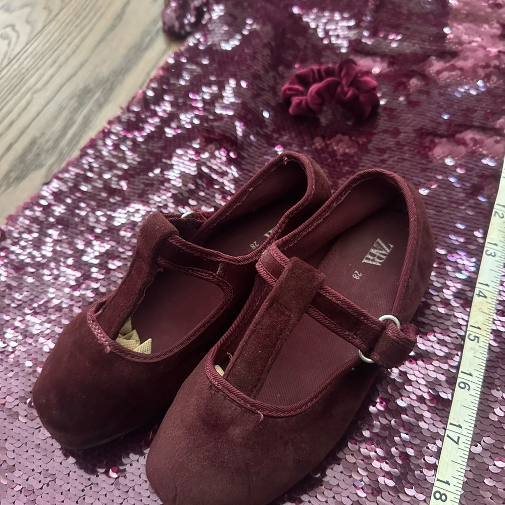 Zara Kids Burgundy Velvet Dress and Shoes Set